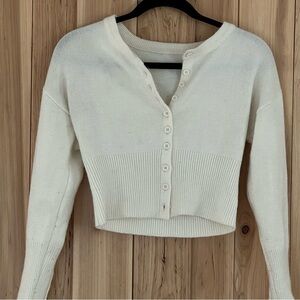 Cropped Cream Button-Up Knit Cardigan